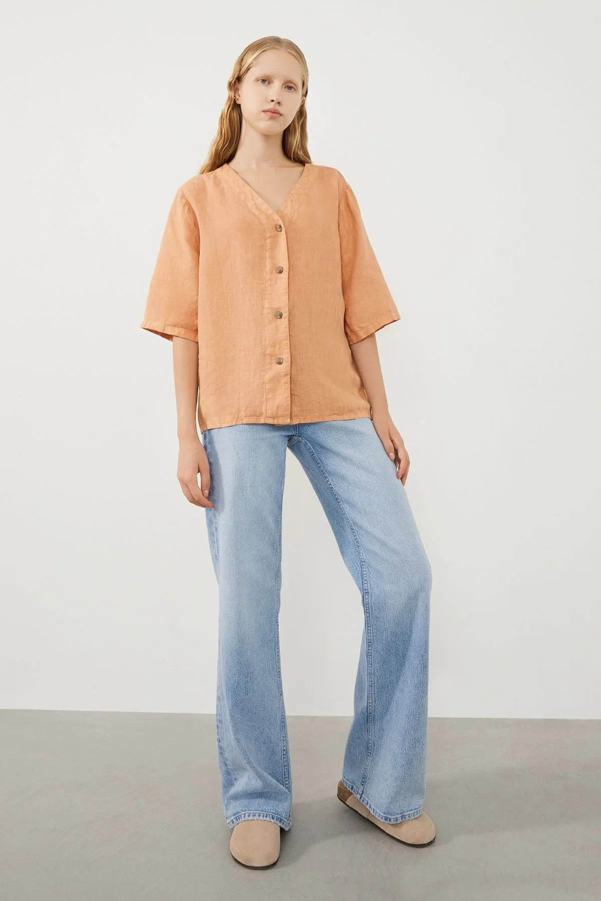 Sora Oversize Fit Orange Women’s Linen Shirt