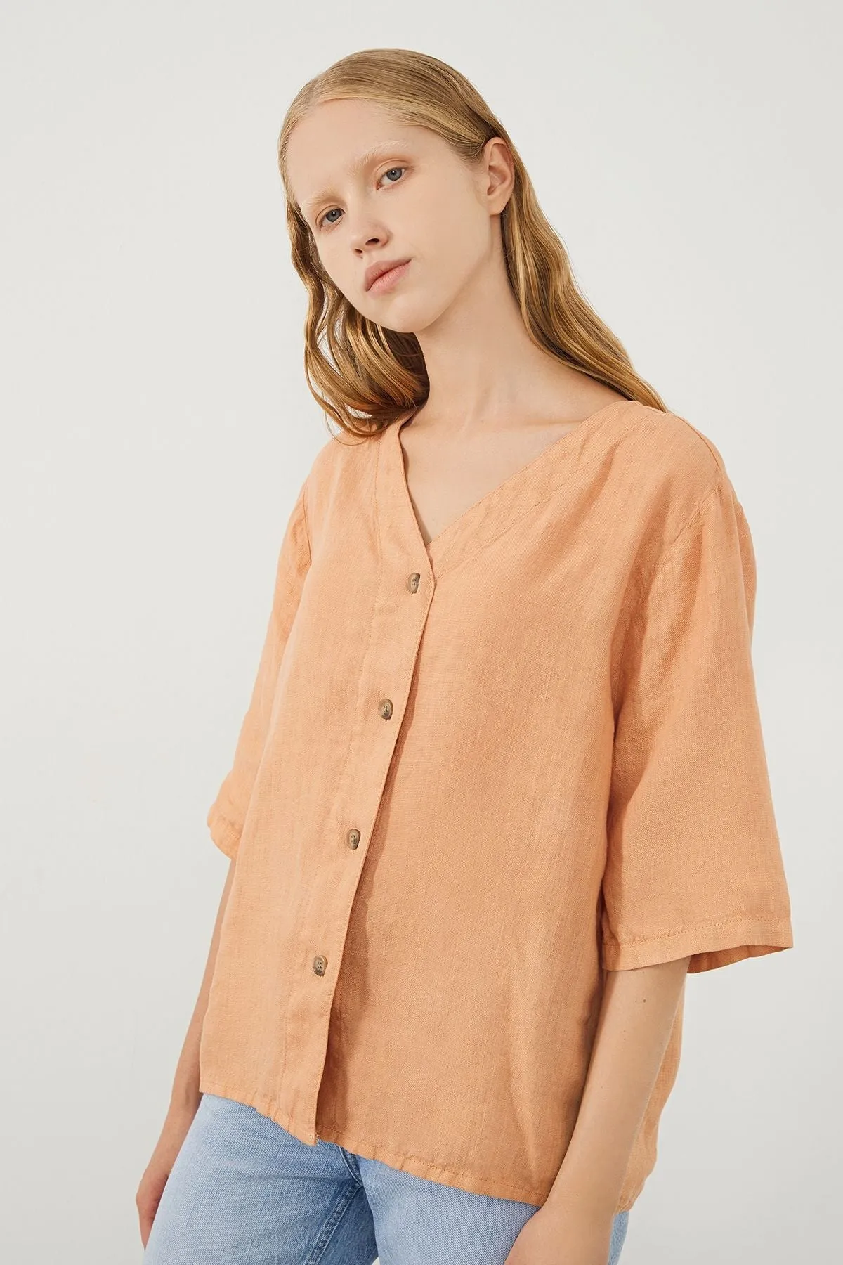 Sora Oversize Fit Orange Women’s Linen Shirt