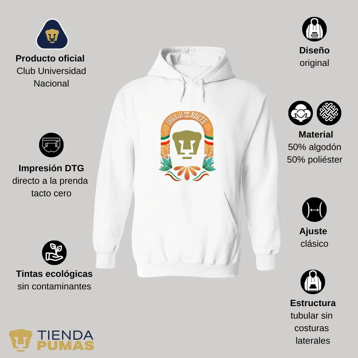 Sudadera Hombre Hoodie Pumas UNAM por mis raíces