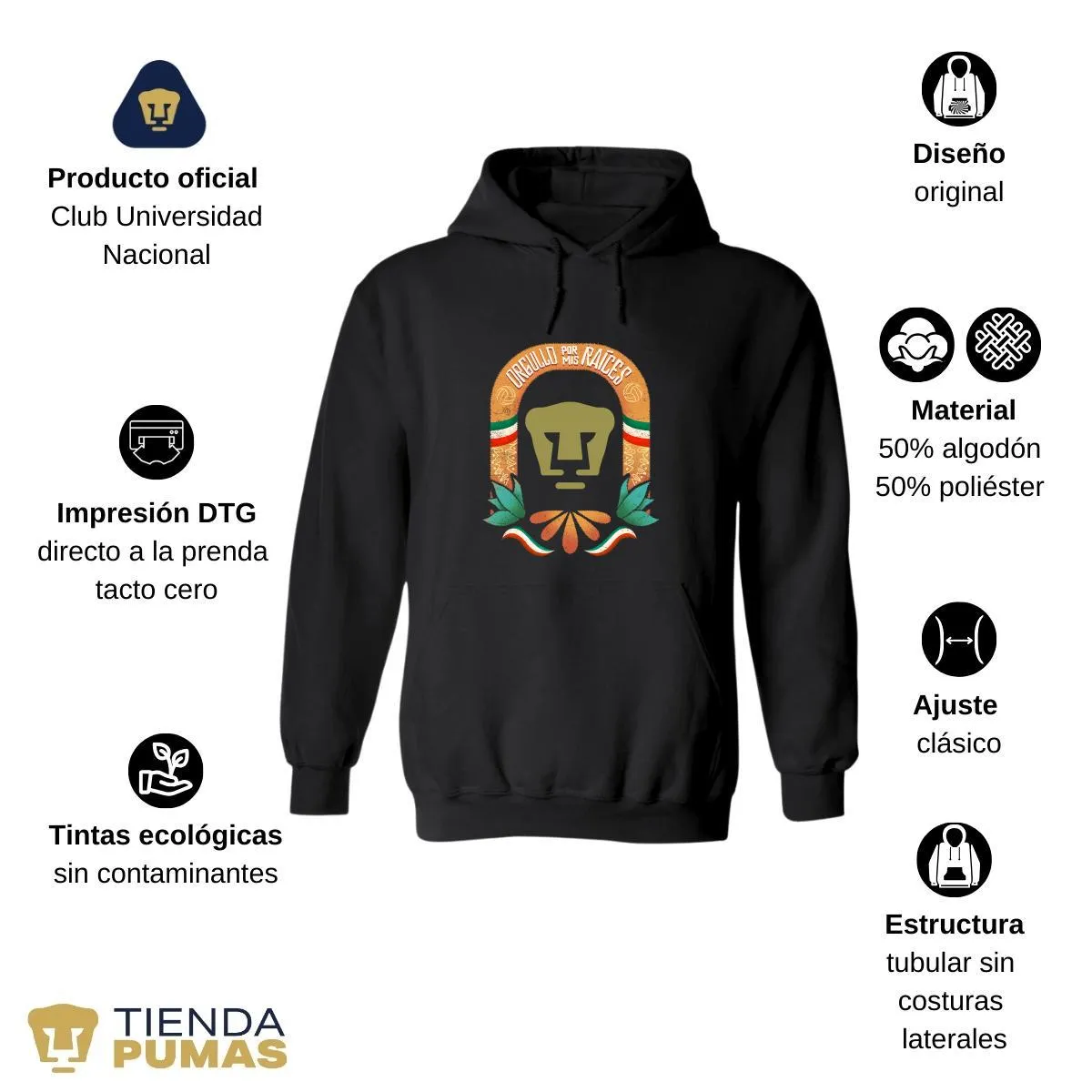 Sudadera Hombre Hoodie Pumas UNAM por mis raíces