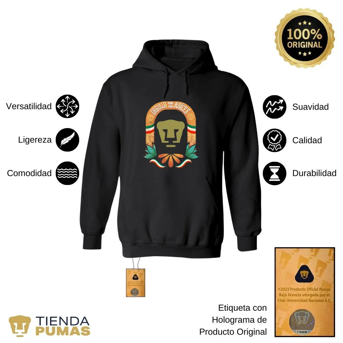 Sudadera Hombre Hoodie Pumas UNAM por mis raíces