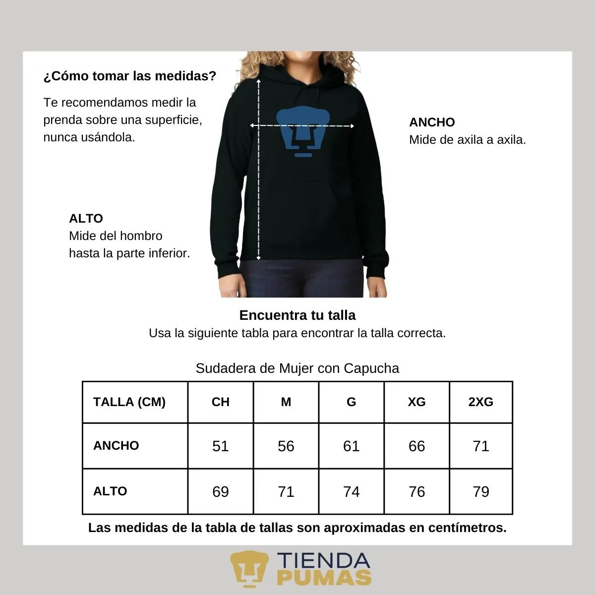 Sudadera Mujer Hoodie Pumas UNAM Logo Azul Vinil