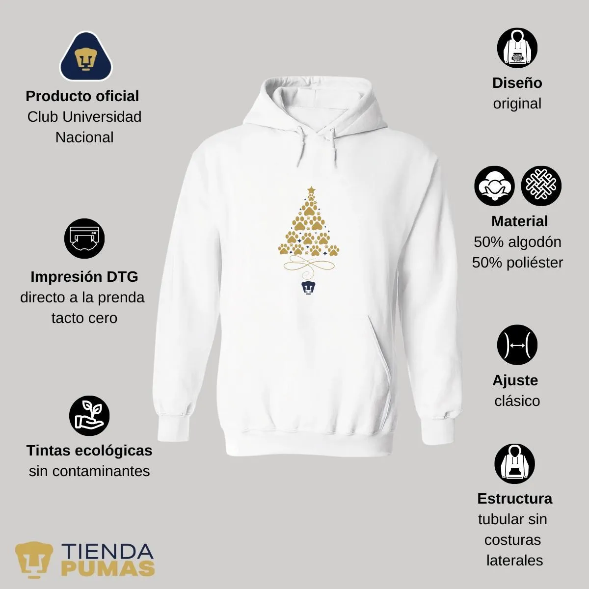 Sudadera Mujer Hoodie  Pumas UNAM rbol Navidad