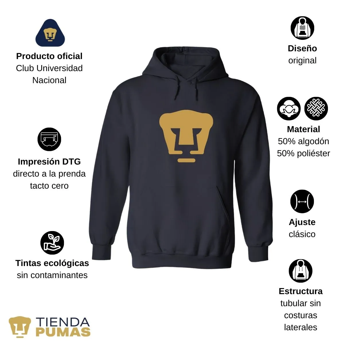 Sudadera para Mujer Hoodie Pumas UNAM Logo Dorado