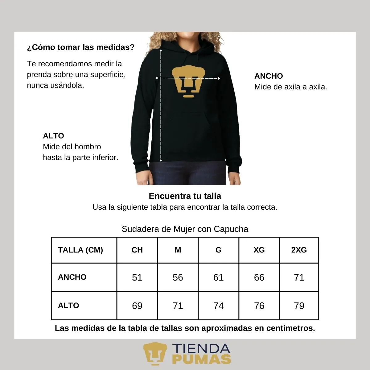 Sudadera para Mujer Hoodie Pumas UNAM Logo Dorado