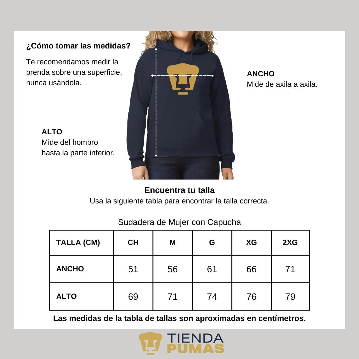 Sudadera para Mujer Hoodie Pumas UNAM Logo Dorado