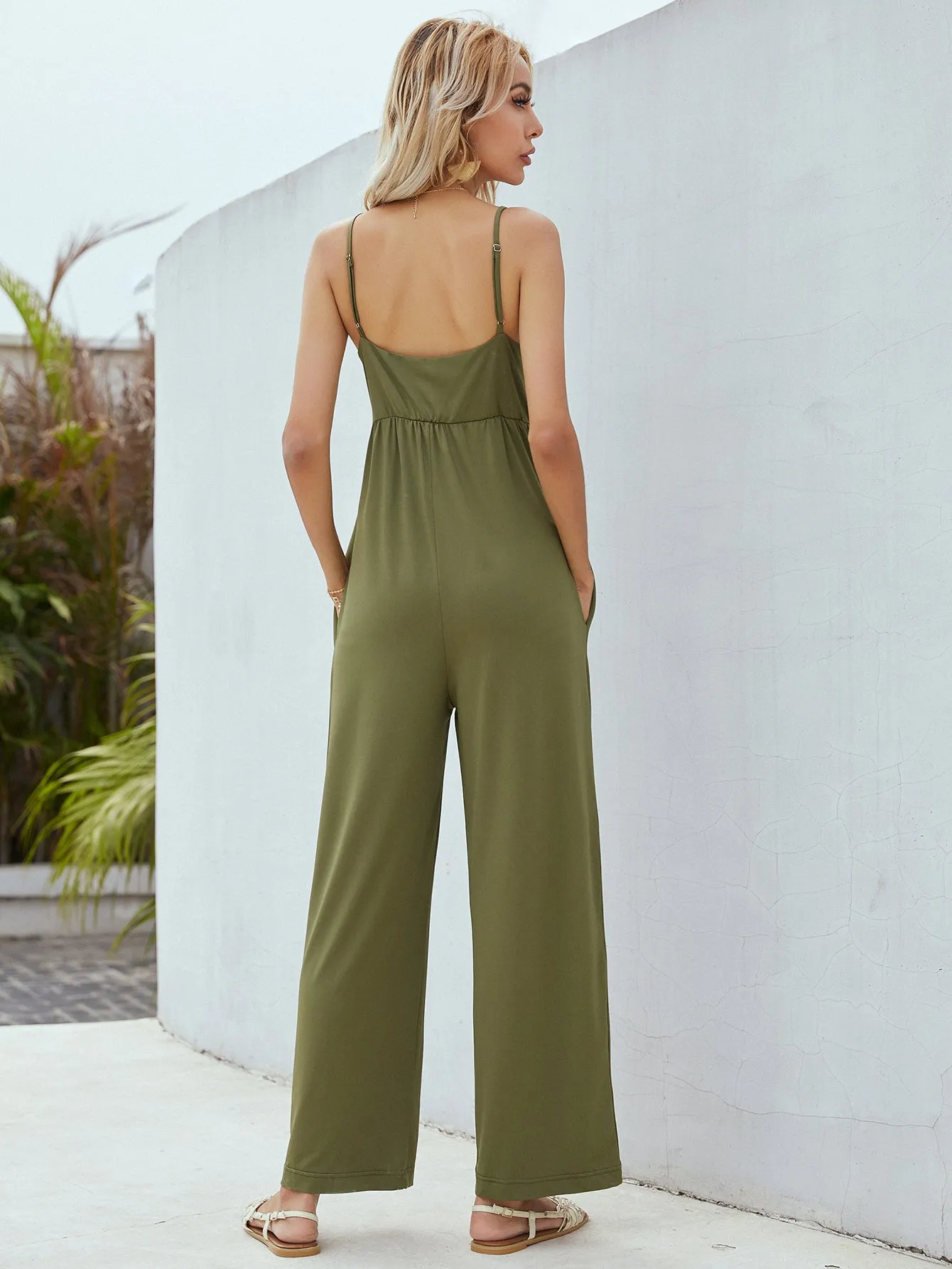 Sunset and Swim Adjustable Spaghetti Strap Jumpsuit with Pockets