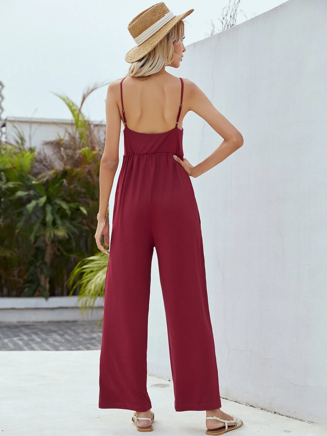 Sunset and Swim Adjustable Spaghetti Strap Jumpsuit with Pockets