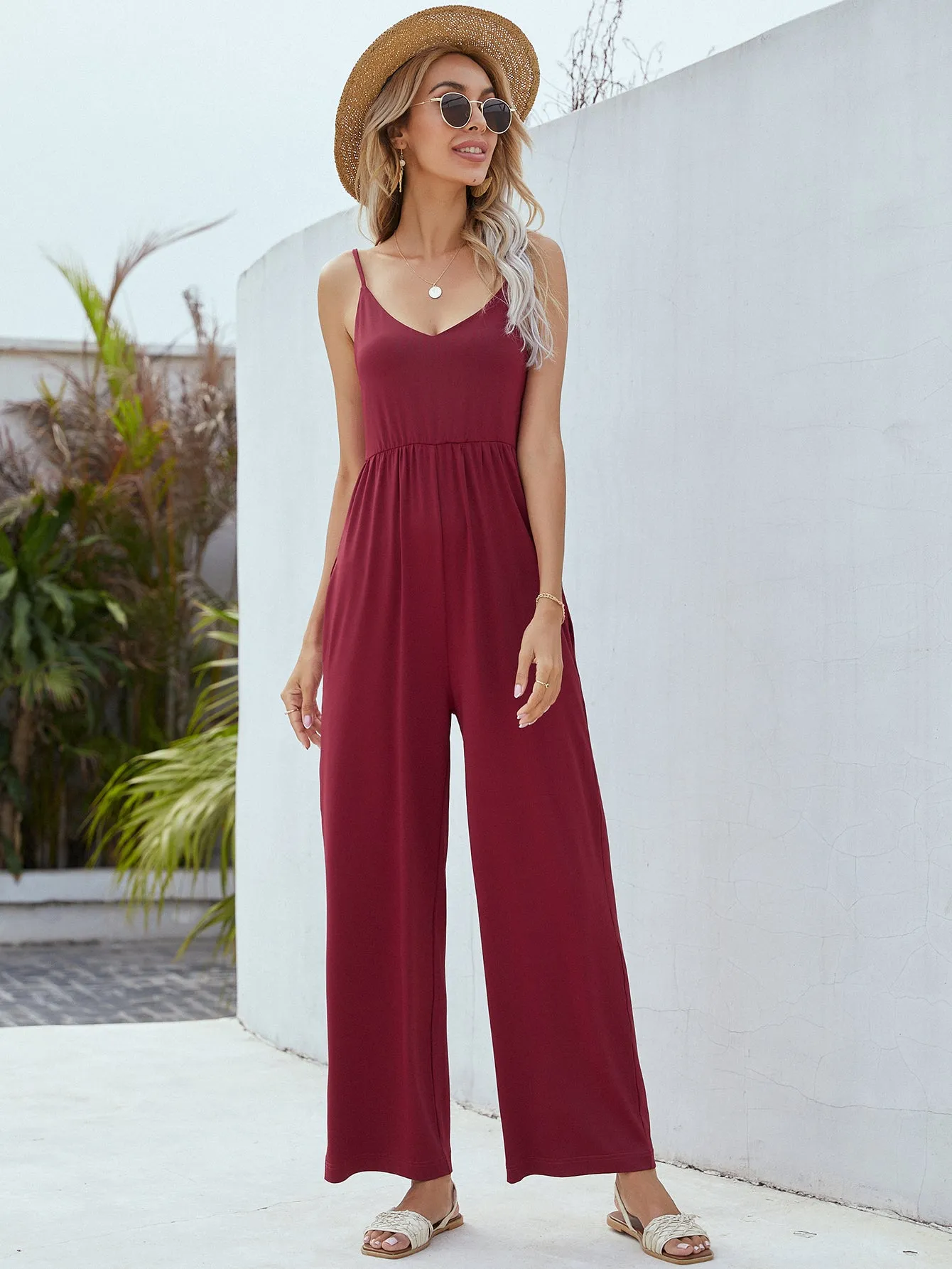 Sunset and Swim Adjustable Spaghetti Strap Jumpsuit with Pockets