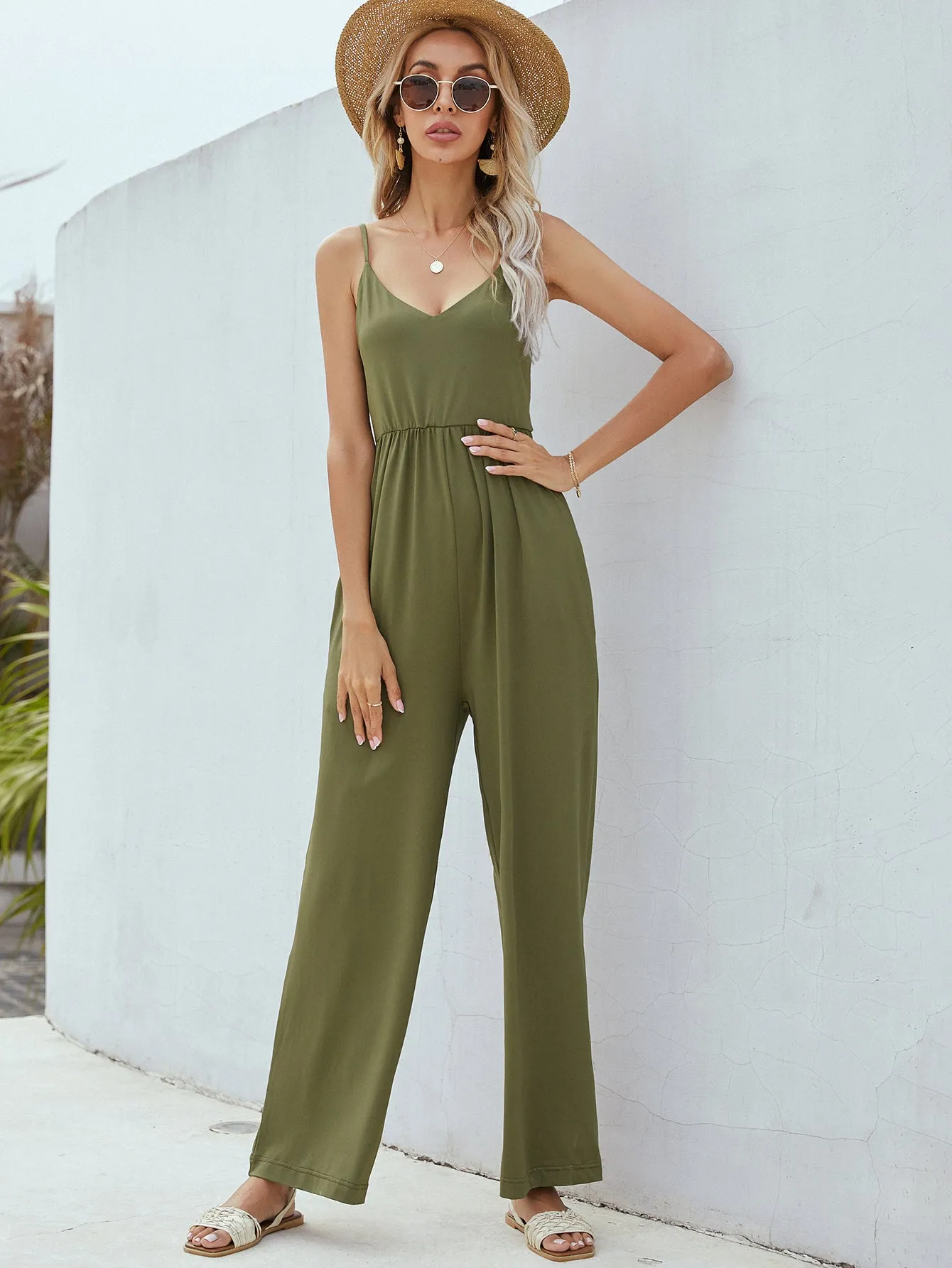 Sunset and Swim Adjustable Spaghetti Strap Jumpsuit with Pockets