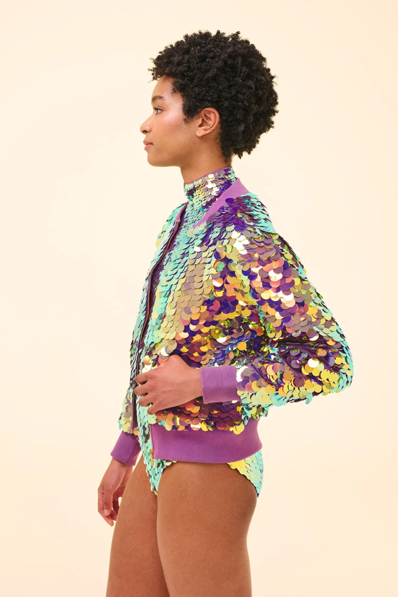 SUPERNOVA SEQUIN BOMBER JACKET - ORCHID