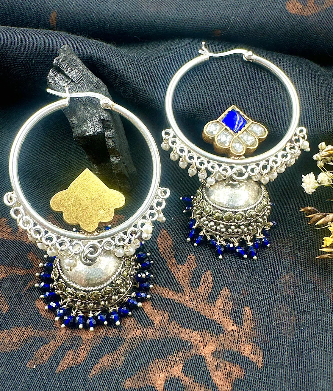 The Silver Antique Bali Jhumkas (2 tone)