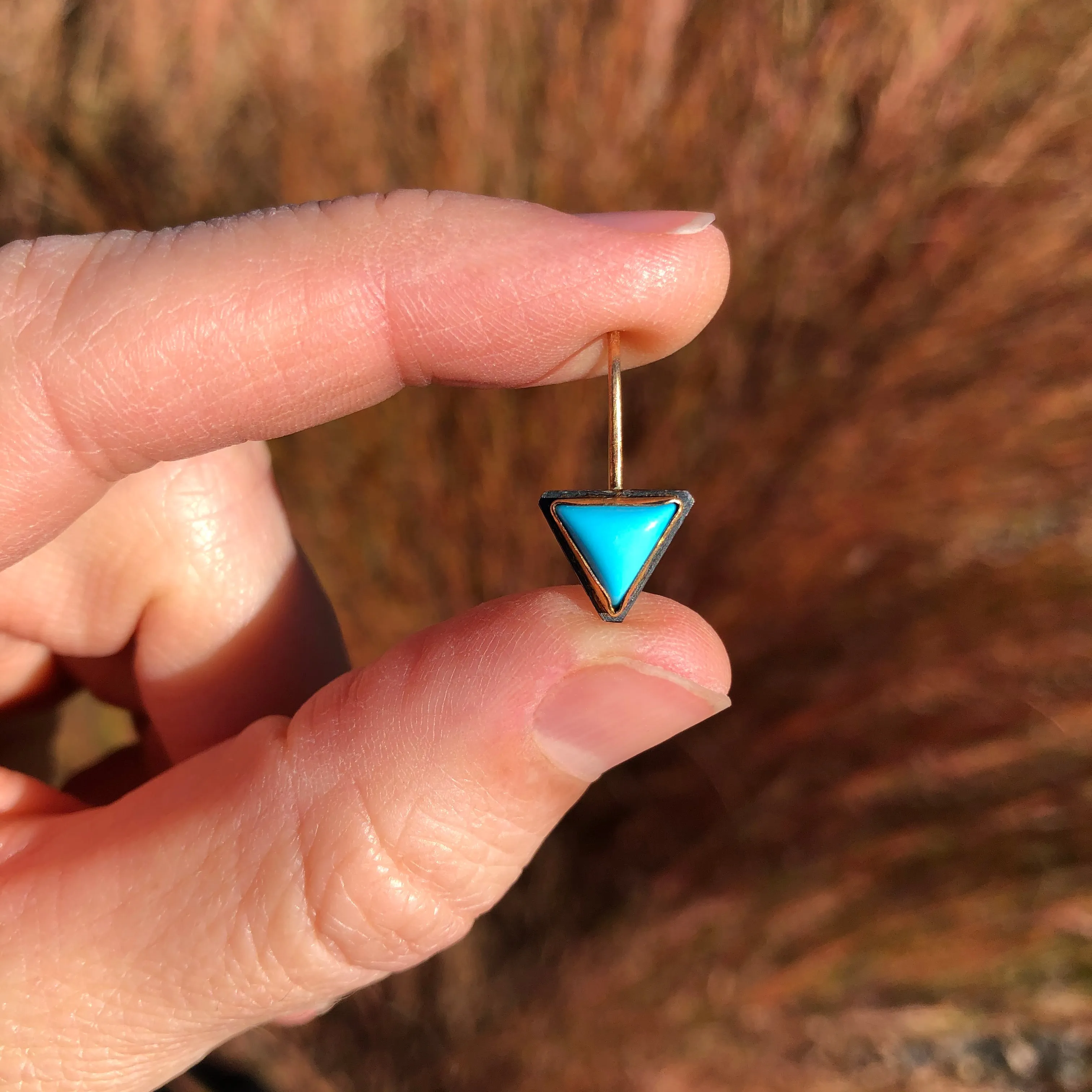 Tri Turquoise Gem Drop Earrings in Oxidized Silver and Gold