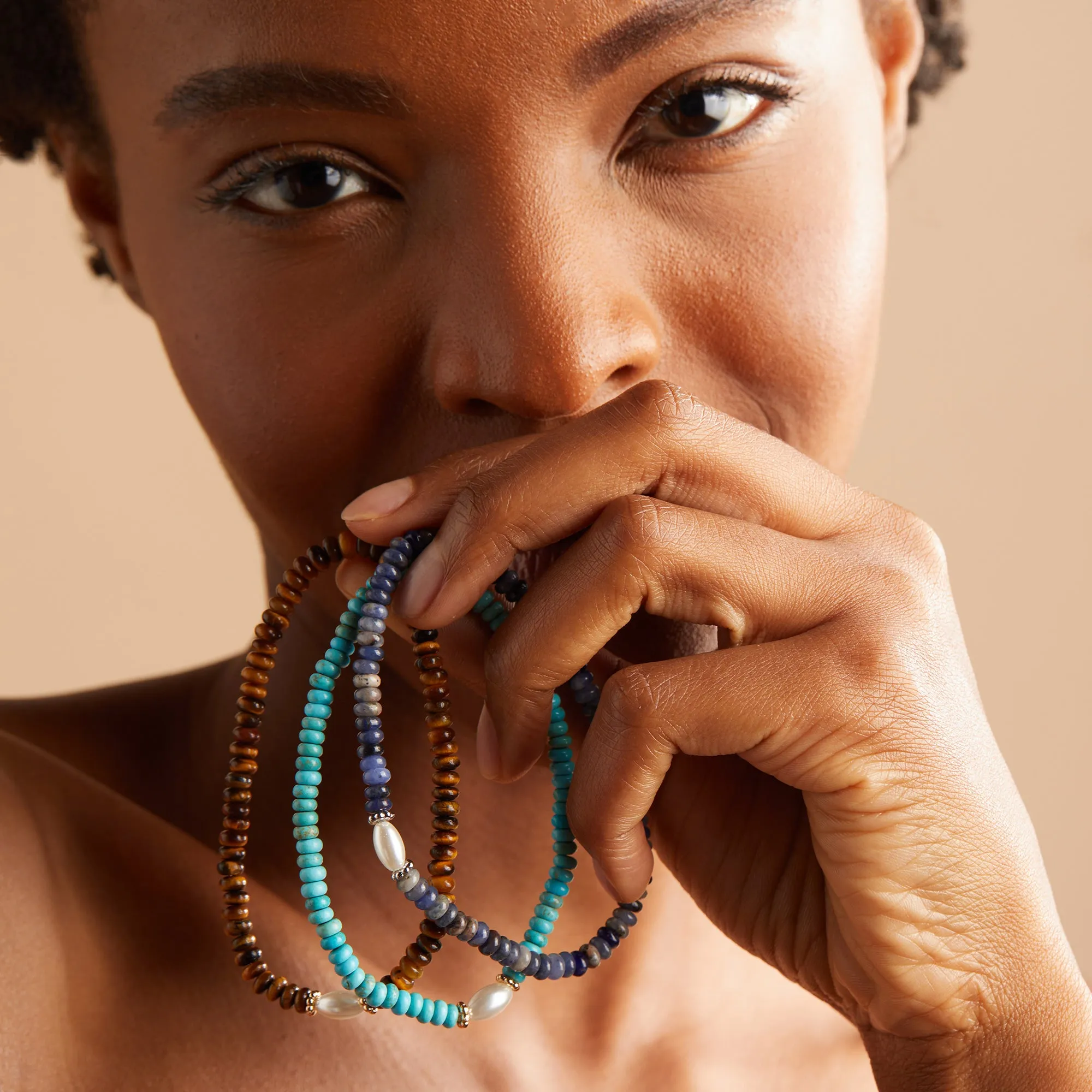 Turquoise and Pearl Stretch Bracelet