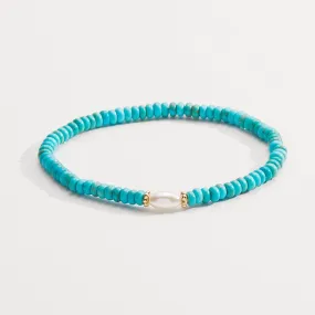 Turquoise and Pearl Stretch Bracelet