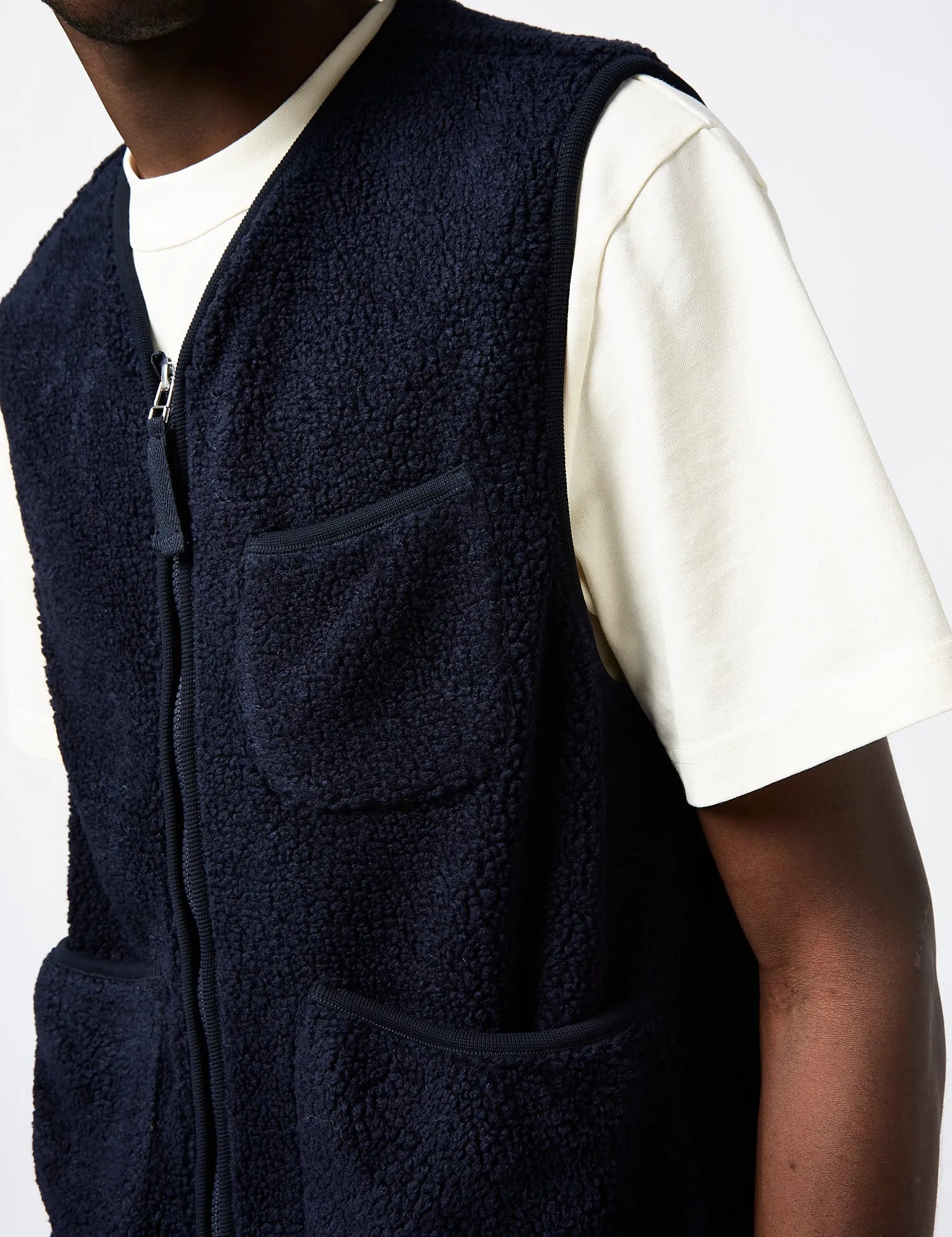 Universal Works Zip Gilet (Fleece) - Navy Blue