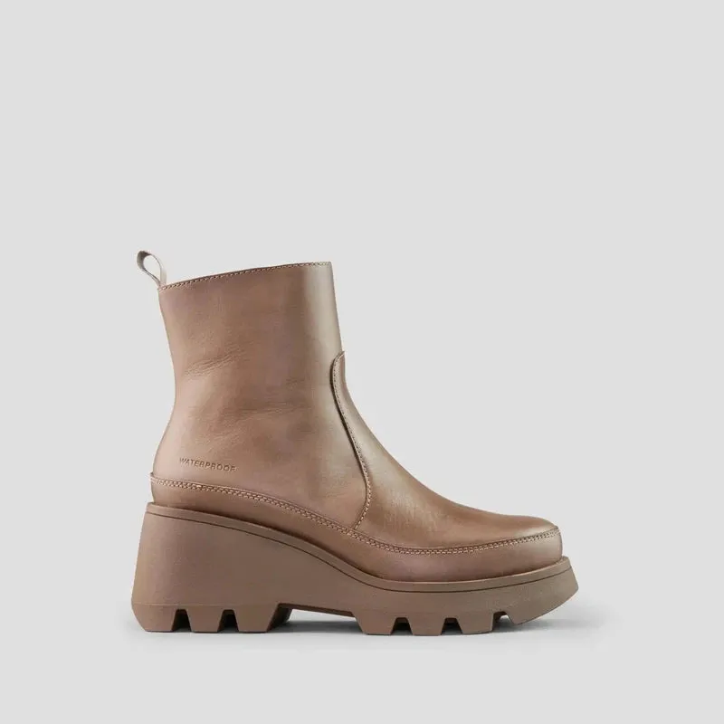 Villa Leather Wedge Waterproof Boot in Almond