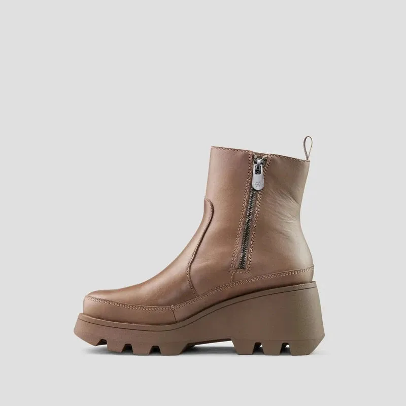 Villa Leather Wedge Waterproof Boot in Almond