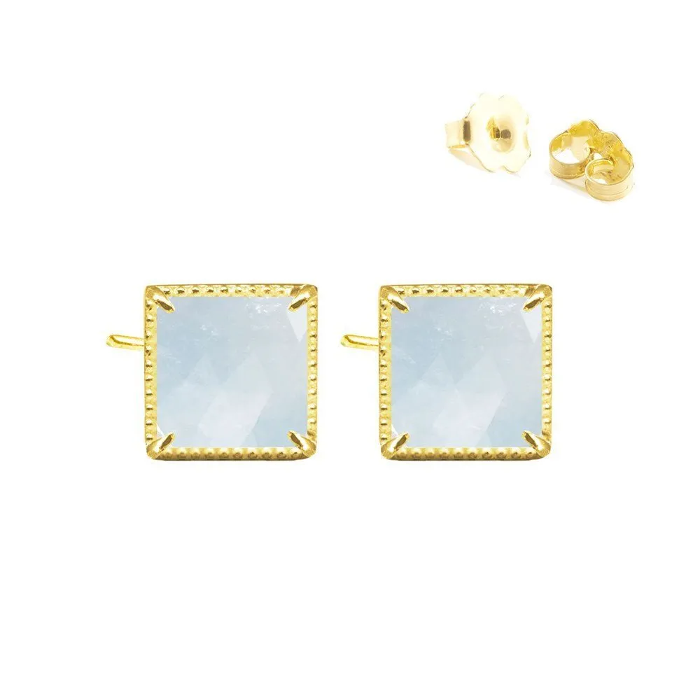 Vintage Lace Square 6mm Aquamarine Gold Vermeil Stud Earrings