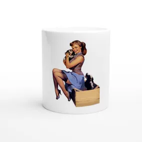 White 11oz Ceramic Mug - Vintage Stockings Pin UP Girl