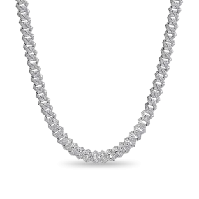 White Gold Round Cut Prong Cuban Link Chain - 10mm