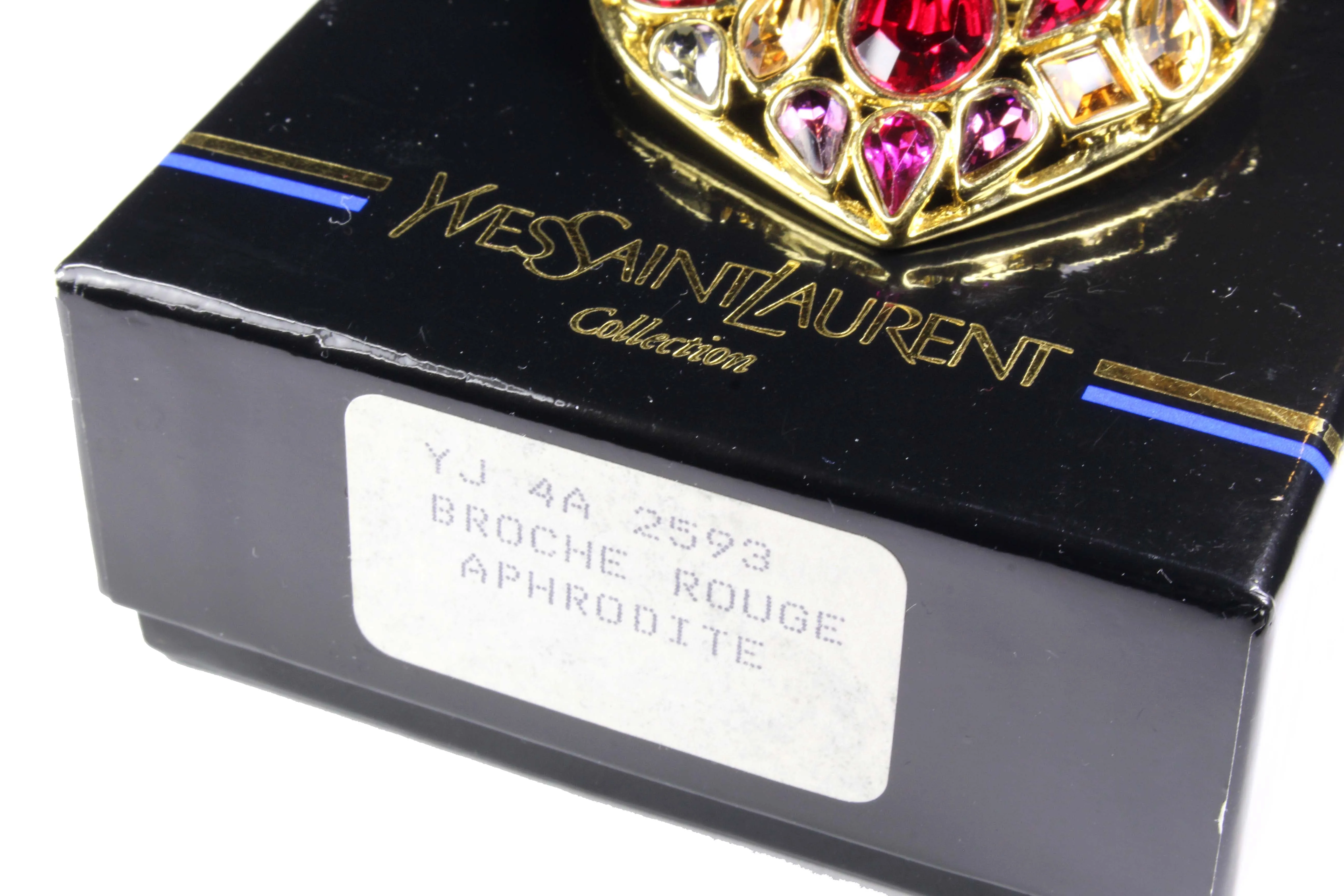 YVES SAINT LAURENT gold heart multicolor rhinestone brooch