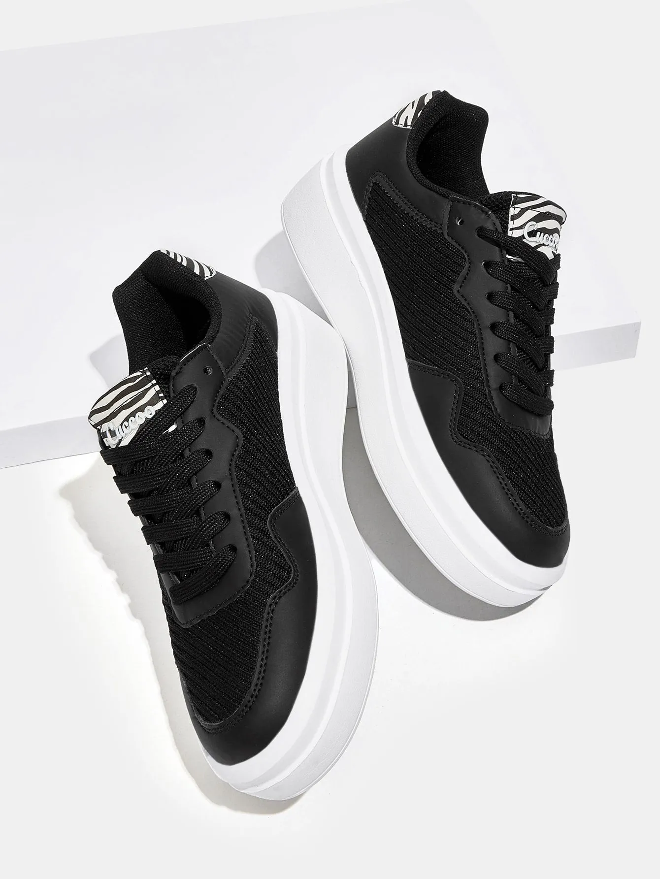 Zebra Stripe Lace-up Front Skate Shoes